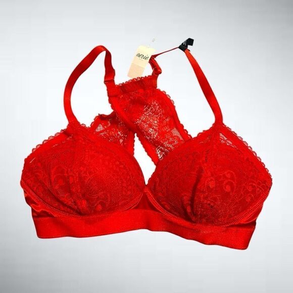 36D Aerie Real Power Wireless Push up Paisley Lace Bra in Holiday Red - Picture 2 of 8
